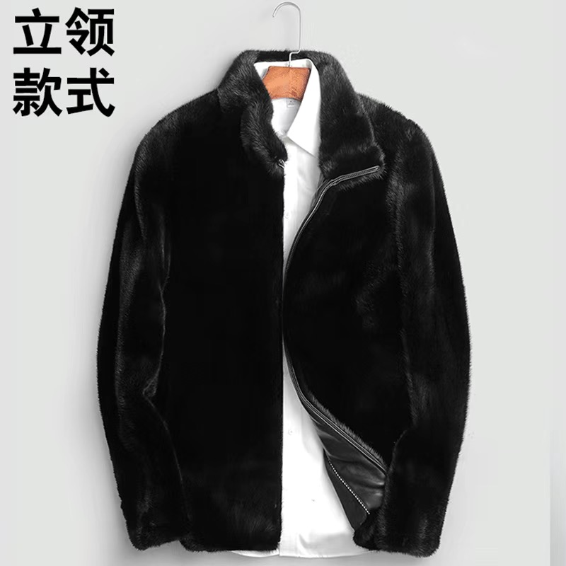 【反季清仓】冬季热卖欧貂绒时尚过冬御寒立领休闲男外套加厚黑色