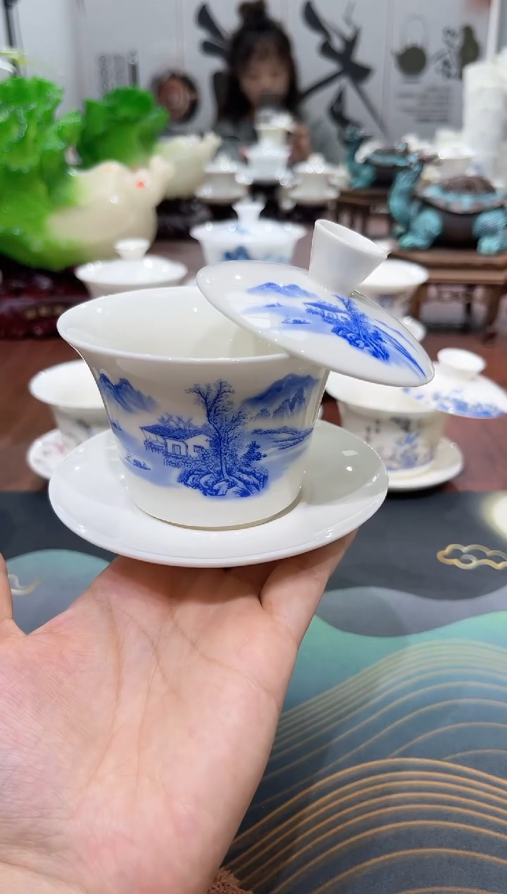 【闪购商品】小号蓝色山里人家马蹄盖碗