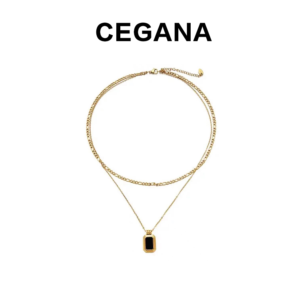 铜合金珐琅项链 CEGANA高级感黑色珐琅双层叠戴锁骨链颈链链条