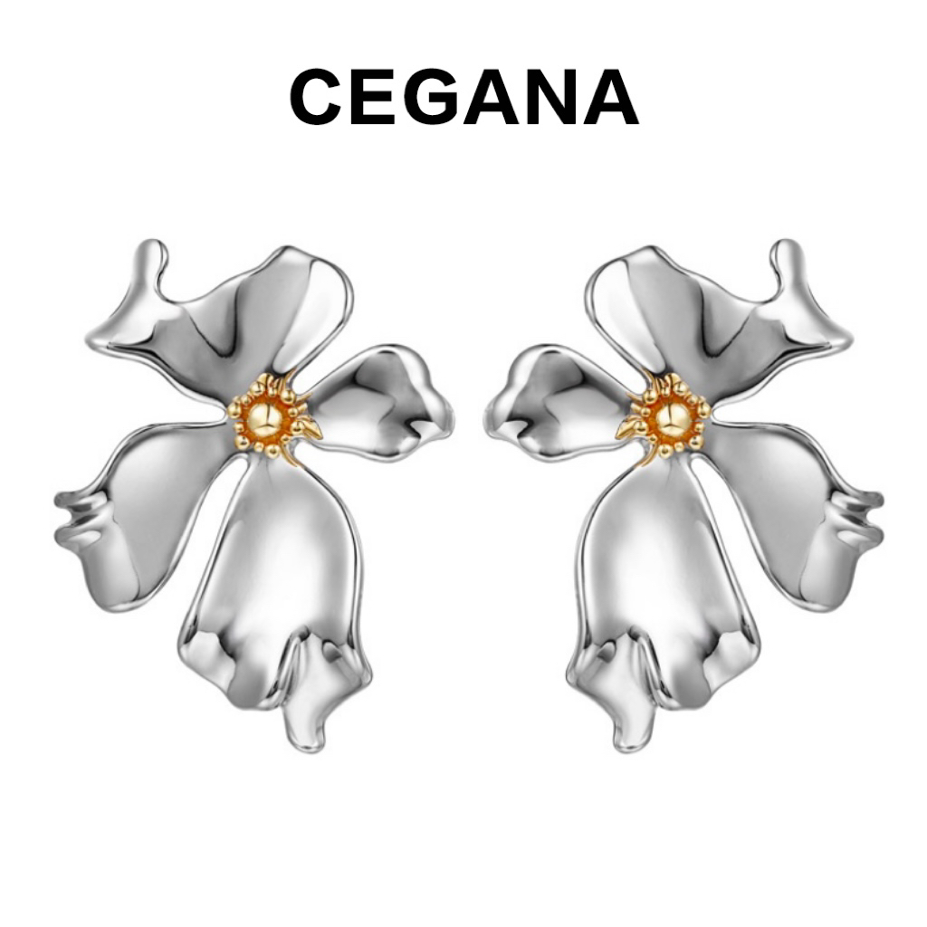铜合金耳饰 CEGANA欧美银色气质花朵耳饰时尚高级感耳环小众轻奢