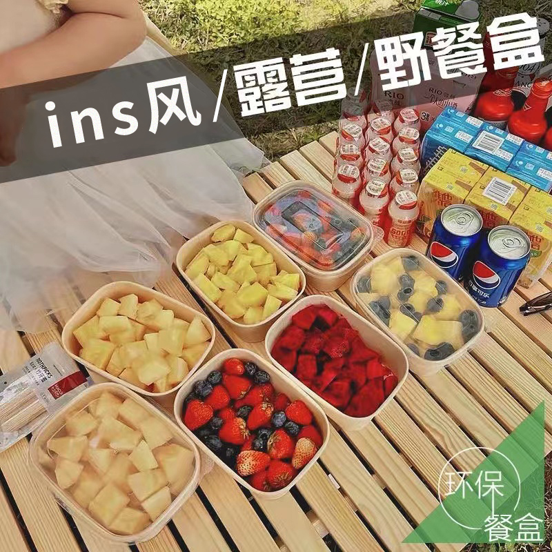 牛皮纸密封打包盒一次性餐盒带盖便当盒子水果沙拉碗纸盒野餐饭盒