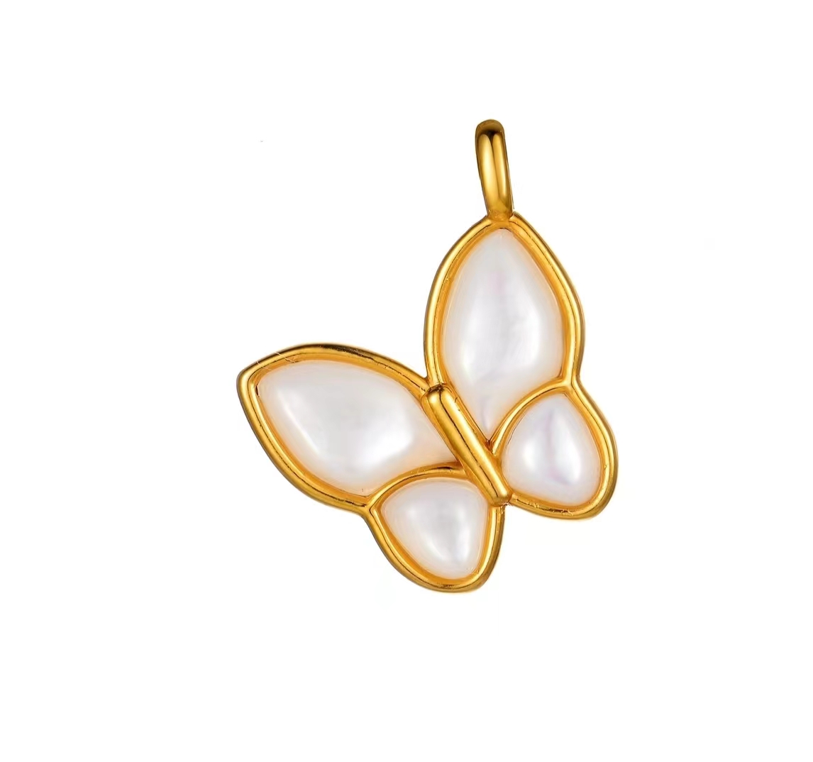 18K金设计师轻奢高级时尚贝母蝴蝶吊坠0364