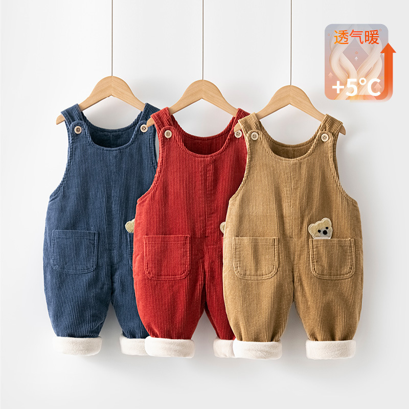 背带裤宝宝冬季装1一3岁透气幼儿加绒加厚连体裤棉裤婴儿裤子6186