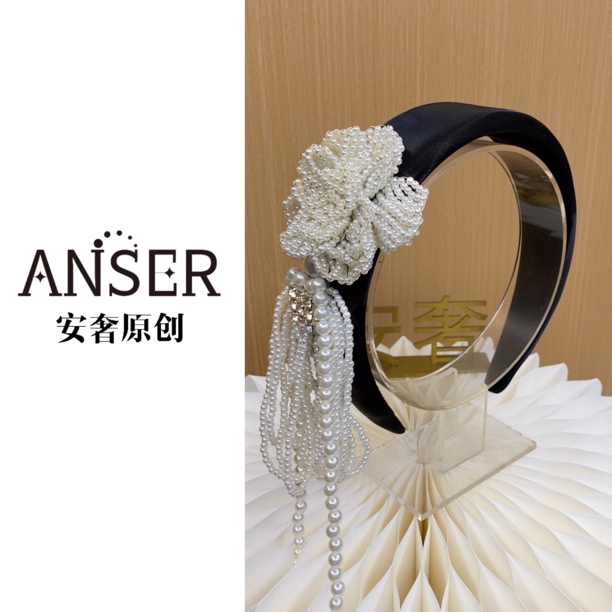安奢原创【芳华】轻奢发箍侧边花朵流苏发箍手工白色法式时尚优雅