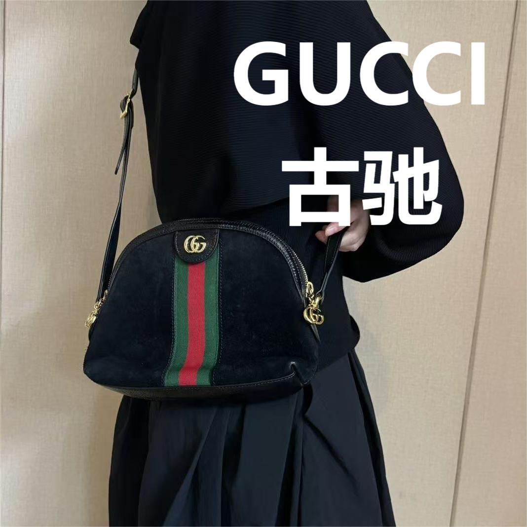 95新 GUCCI/古驰 黑色丝绒贝壳包/甜甜精选/61166