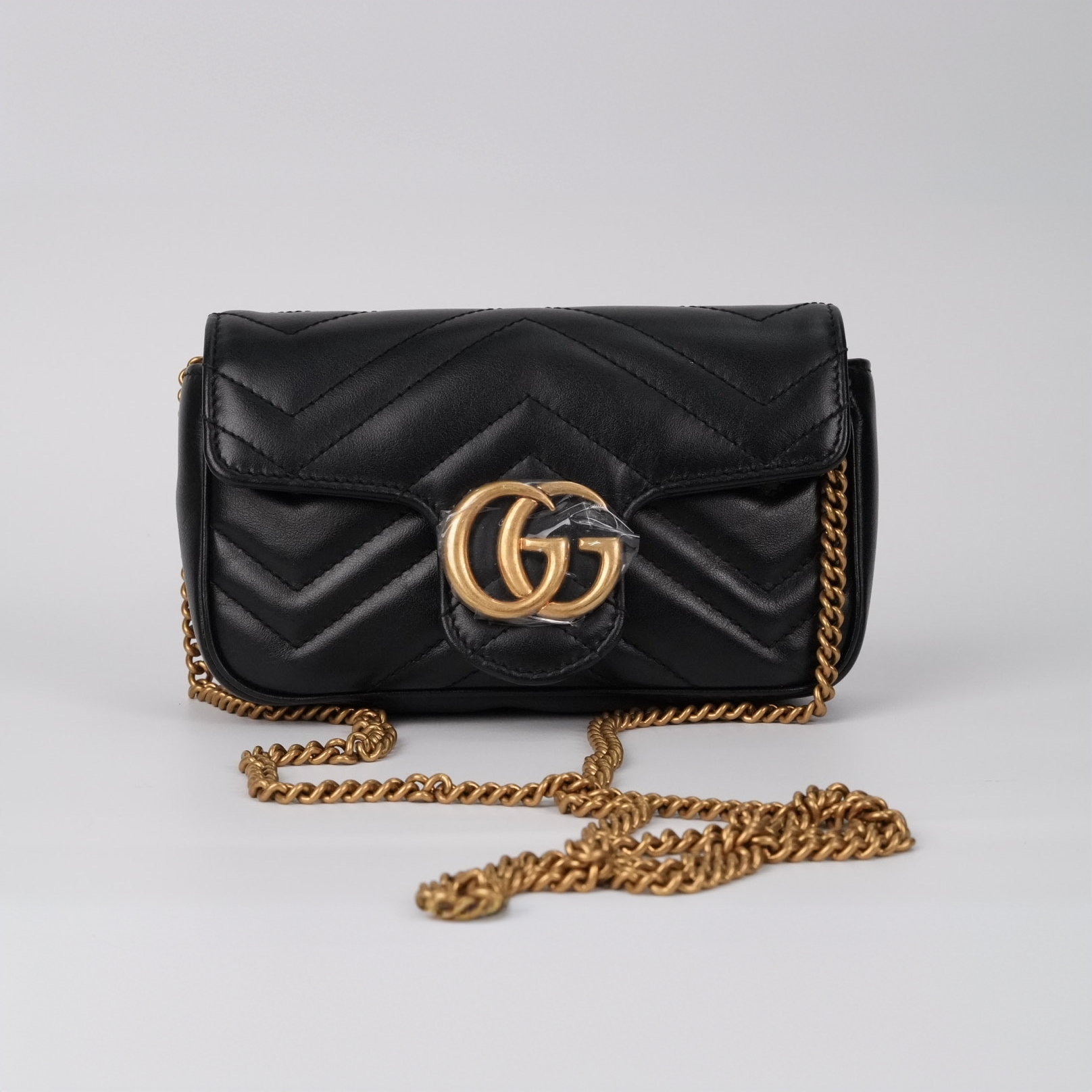 95新 GUCCI/古驰 黑金马蒙mini链条包/云海优选/