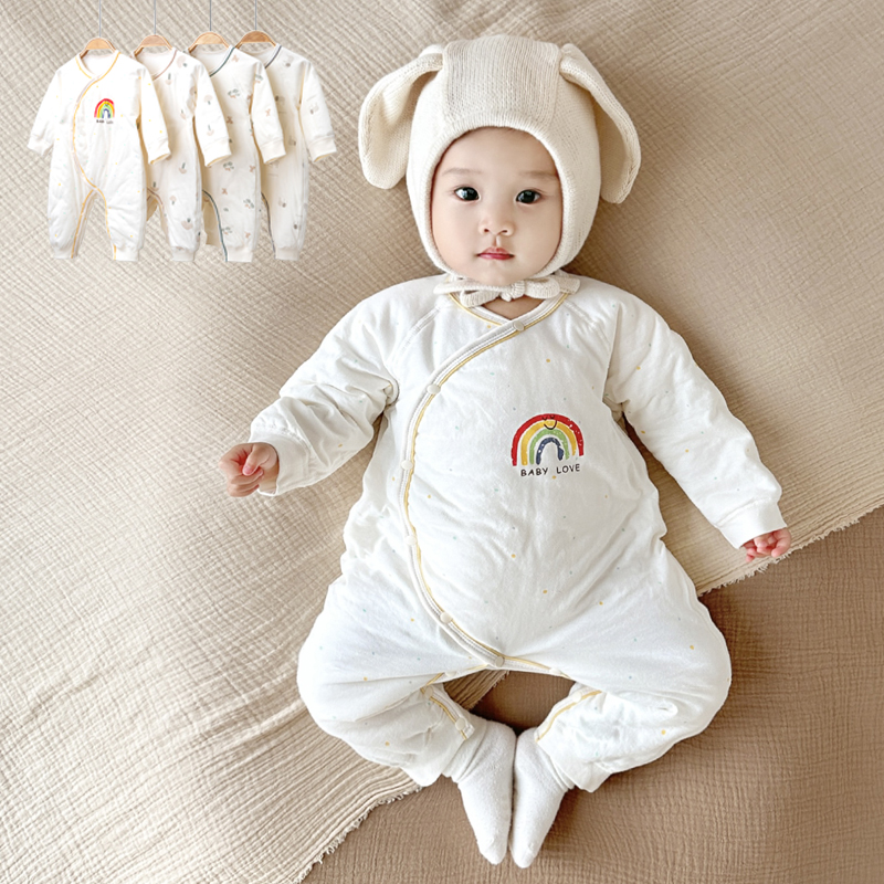 婴儿夹棉蝴蝶衣春秋冬季宝宝纯棉棉衣新生儿护肚保暖连体哈衣棉服