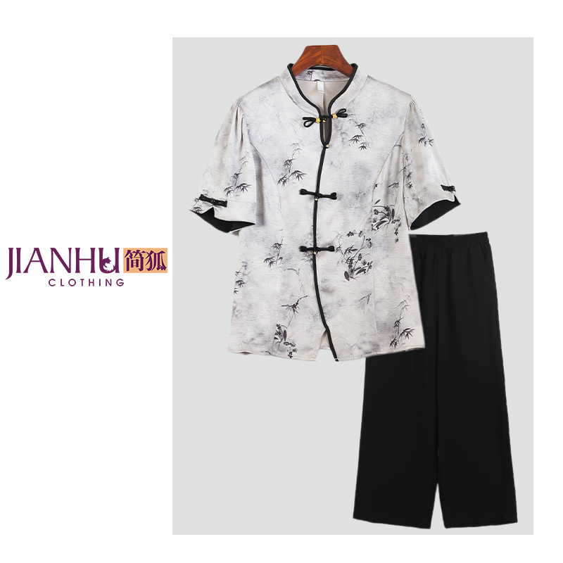 中年妈妈夏装洋气套装短袖小衫T恤2024新款中老年母亲节衣服