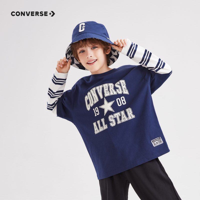 Converse匡威童装男童长袖春秋假两件长袖T恤上衣F12