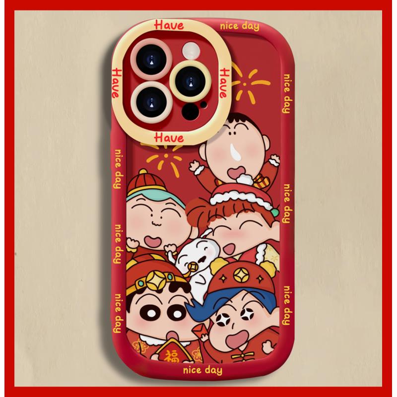 小新新春祝福苹果14promax手机壳iphone15全包13软12新年11泡芙红