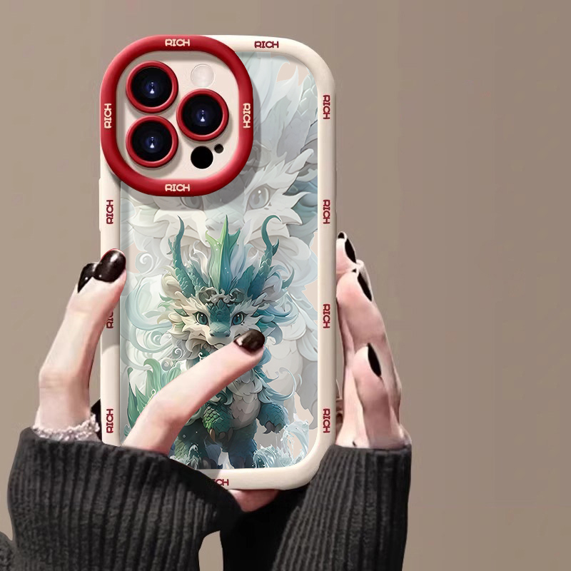 麒麟龙男苹果15promax手机壳iphone14全包13软12新年11泡芙x红7/8