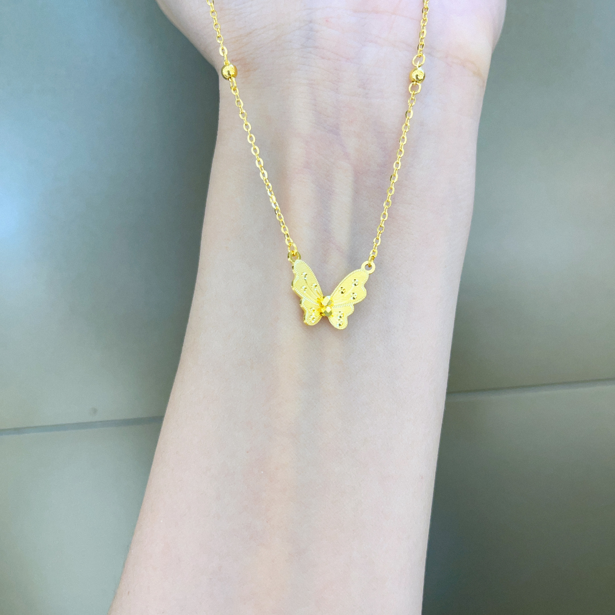 足金999爆闪蝴蝶款5G黄金套链时尚精致百搭足金项链黄金首饰C006