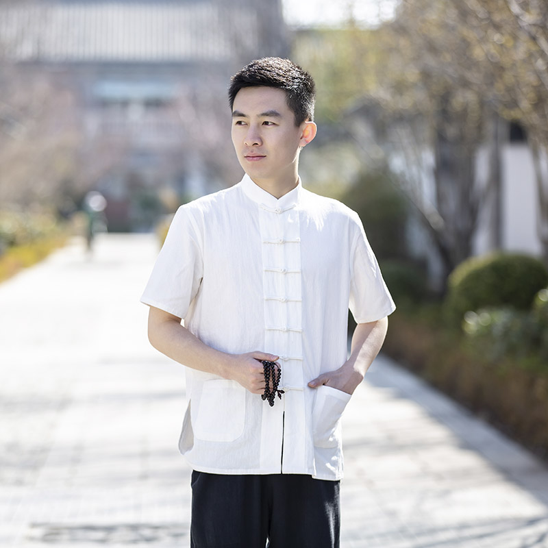 男士唐装棉麻套装半袖太极服夏季短袖中式复古汉服汗衫唐装男款