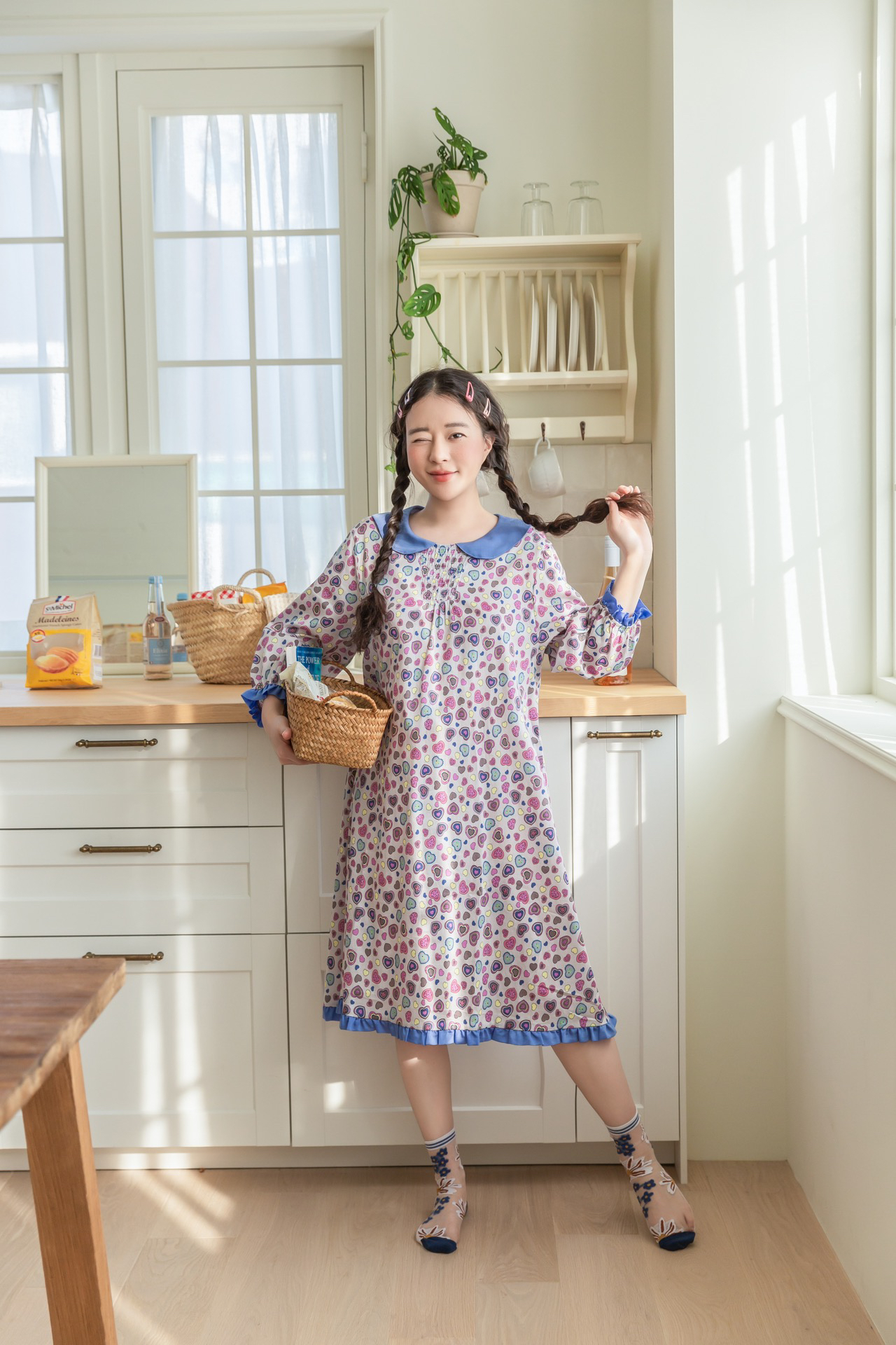 YQ 彩色爱心棉布睡裙 Q2473 