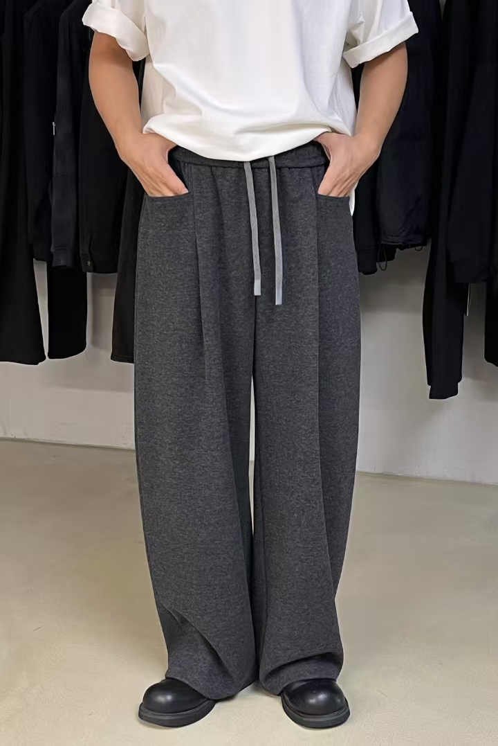 【软】醋酸绵羊毛松紧腰宽松混纺软糯舒适百搭休闲垂坠直筒休闲裤