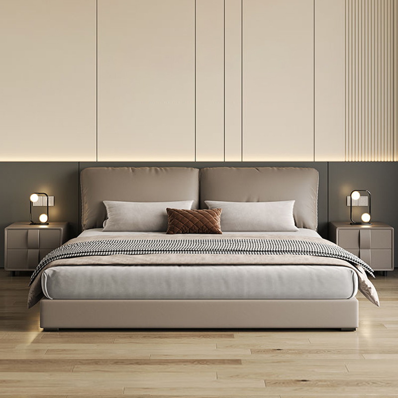 意式大象耳朵真皮床主卧现代简约轻奢软包双人头层牛皮婚床