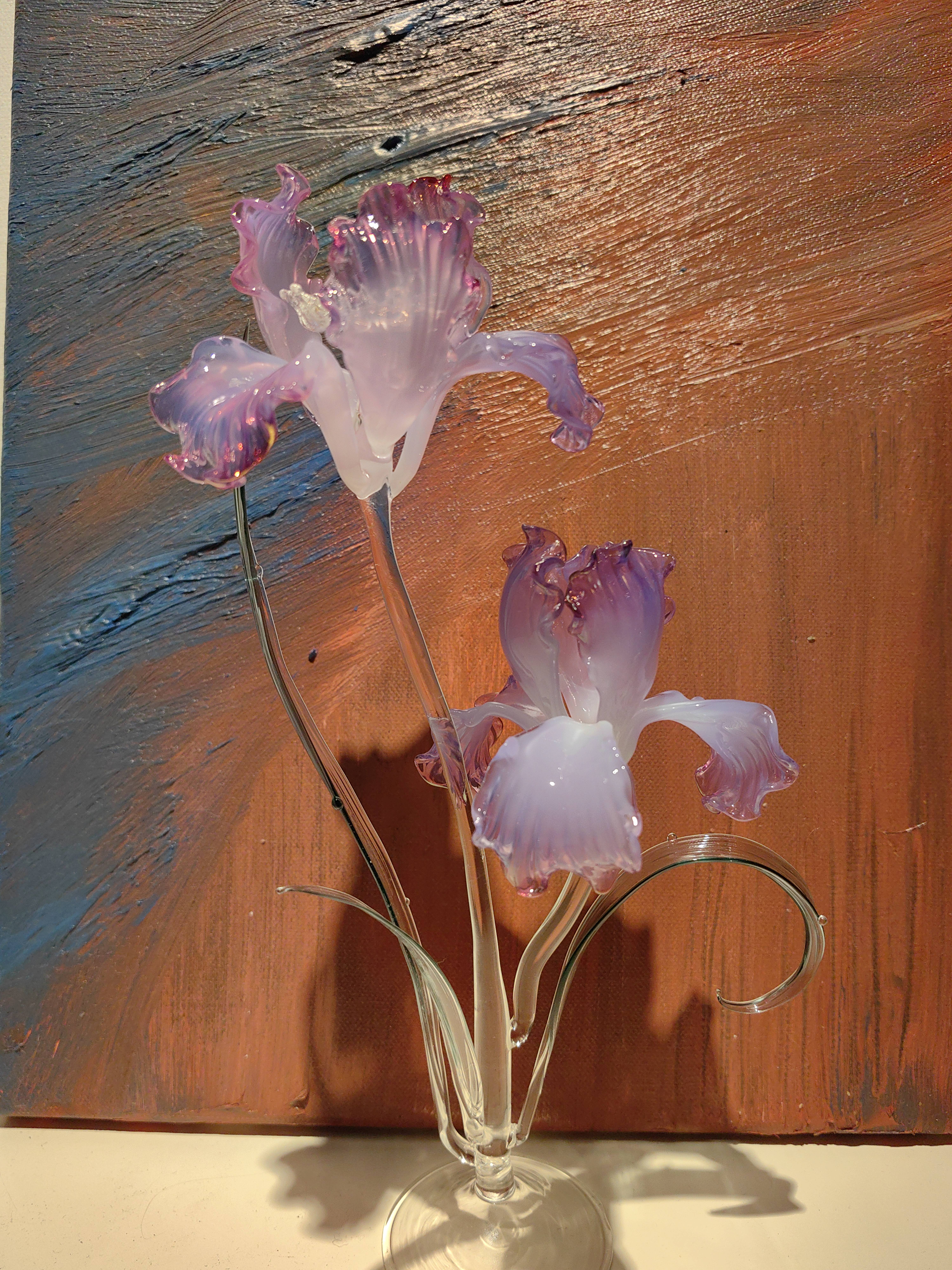 原创设计纯手工制作鸢尾花烛台琉璃装饰摆件