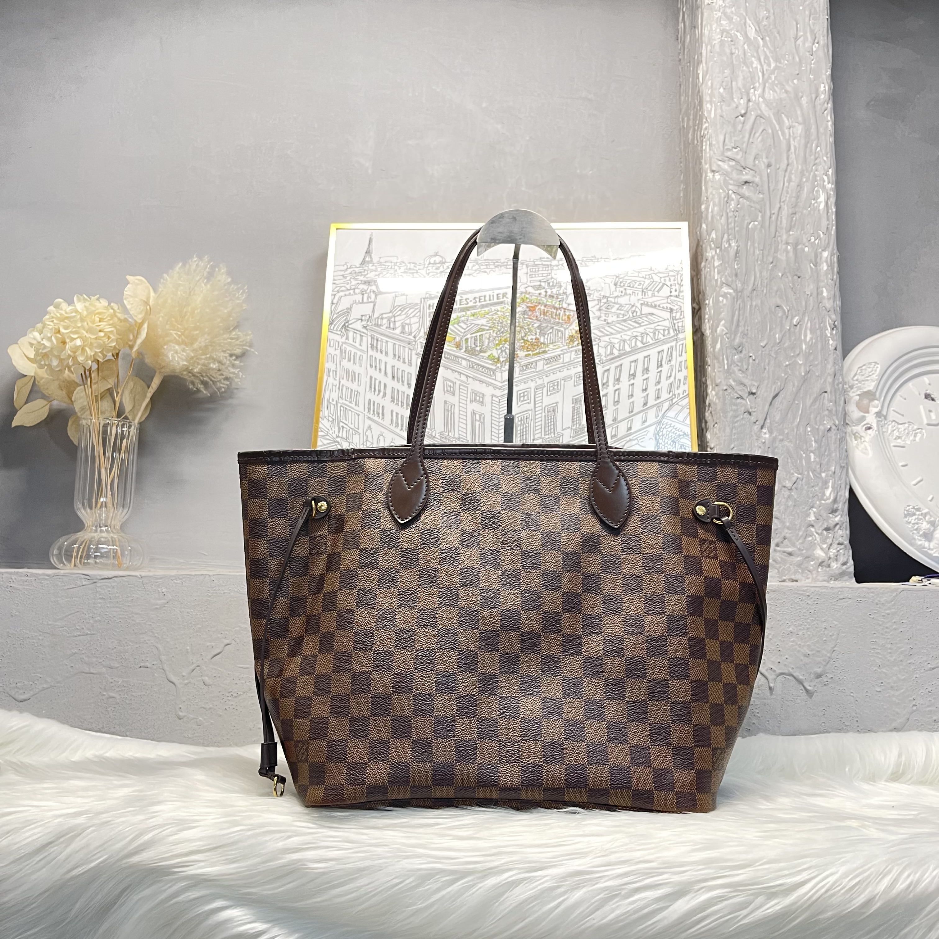 95新  何为奢侈/LV nf 托特包 中号 棕棋盘格 /KX7090