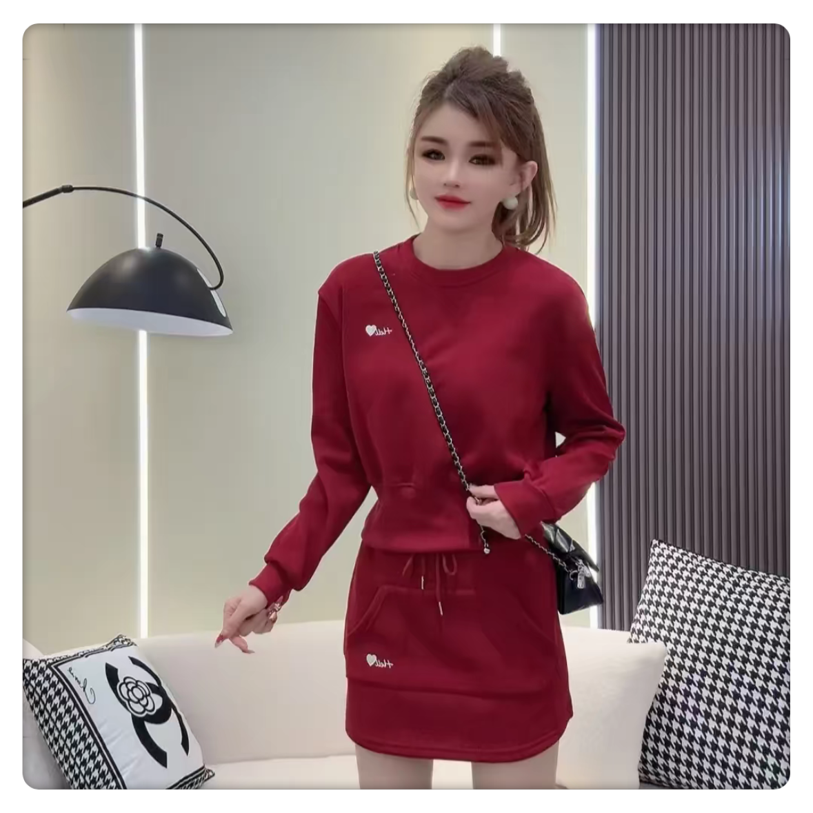 2024 秋冬女洋气显瘦 加绒加厚简约减龄两件套裙