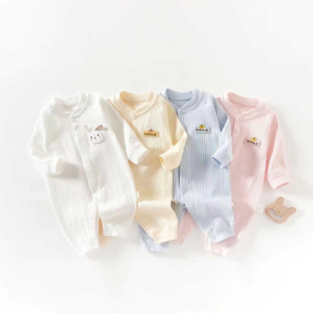 柿柿如意60精梳磨毛连体衣四季百棉全衣无骨A类宝宝新生儿连体衣