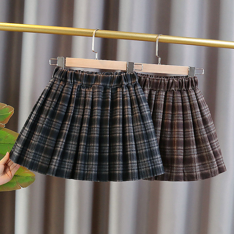 【冬季大促】女童百褶裙半身裙秋冬呢子2023春秋新款洋气格子中大童