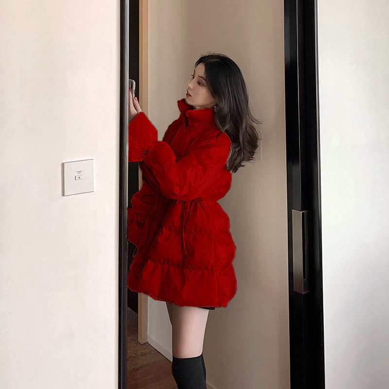 中长款羽绒棉新款小个子棉服韩版圣诞时尚冬季红色春节外套