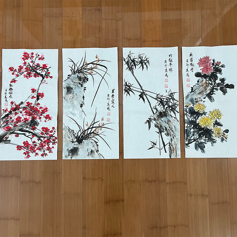 李春凤手绘国画梅兰竹菊四条屏小号四联画客厅中堂走廊中式装饰画