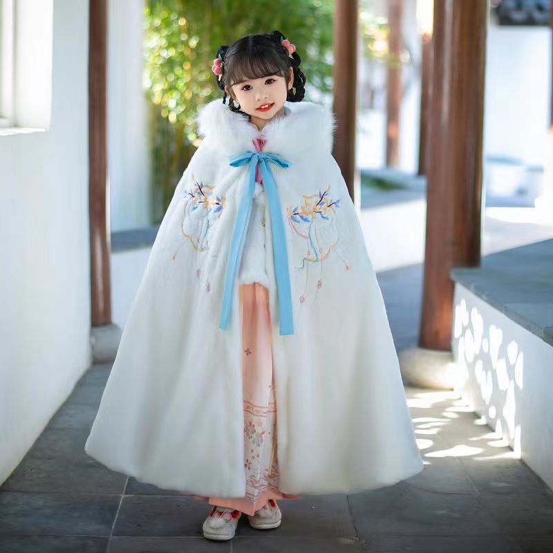 女童汉服斗篷冬季喜庆加绒加厚儿童长款外套中国风女宝超仙披风冬