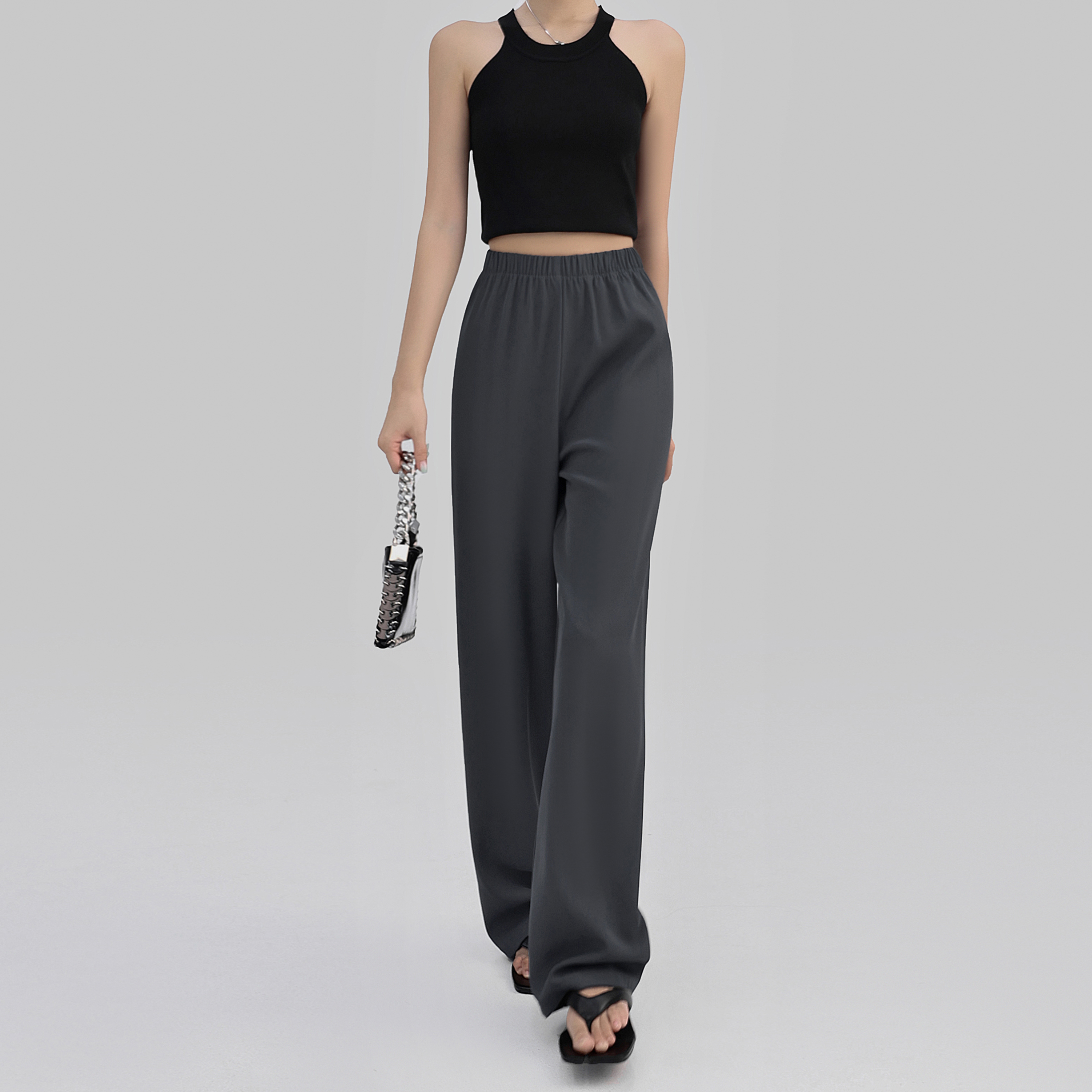 ebenb2025春夏可穿滑滑裤垂感窄版直筒裤西装高腰阔腿显瘦拖地裤