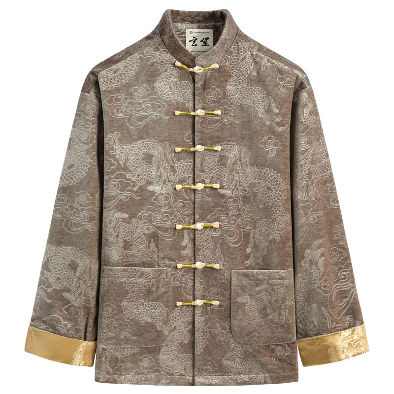 冬季唐装中国风男款复古改良龙纹印花外套新国风外套男