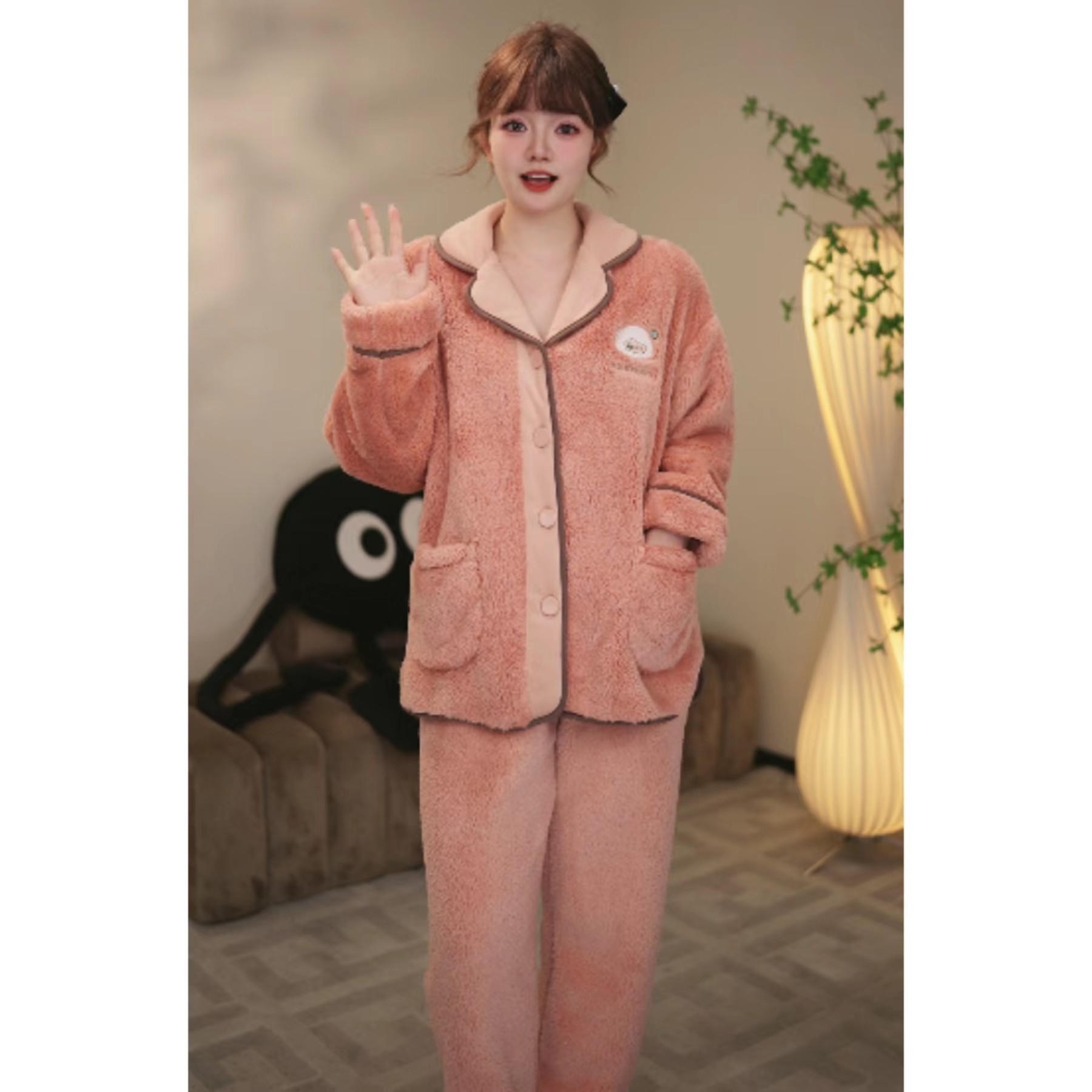 安之伴【刺绣安仔】秋冬季加绒睡衣套装女士时尚家居服 82341322603
