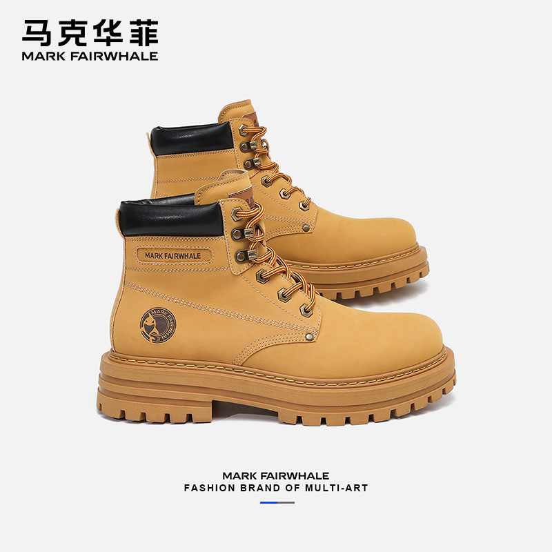 马克华菲高帮马丁靴男款冬季户外工装大黄靴休闲百搭潮流靴子女秋