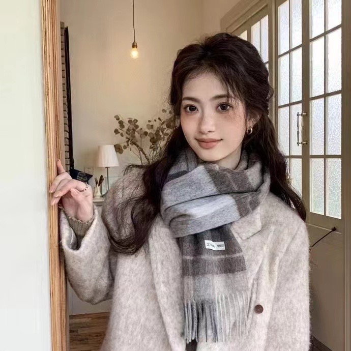 内蒙古厂家直邮100羊毛韩国东大门 ins 风围巾32✖️180cm情侣格