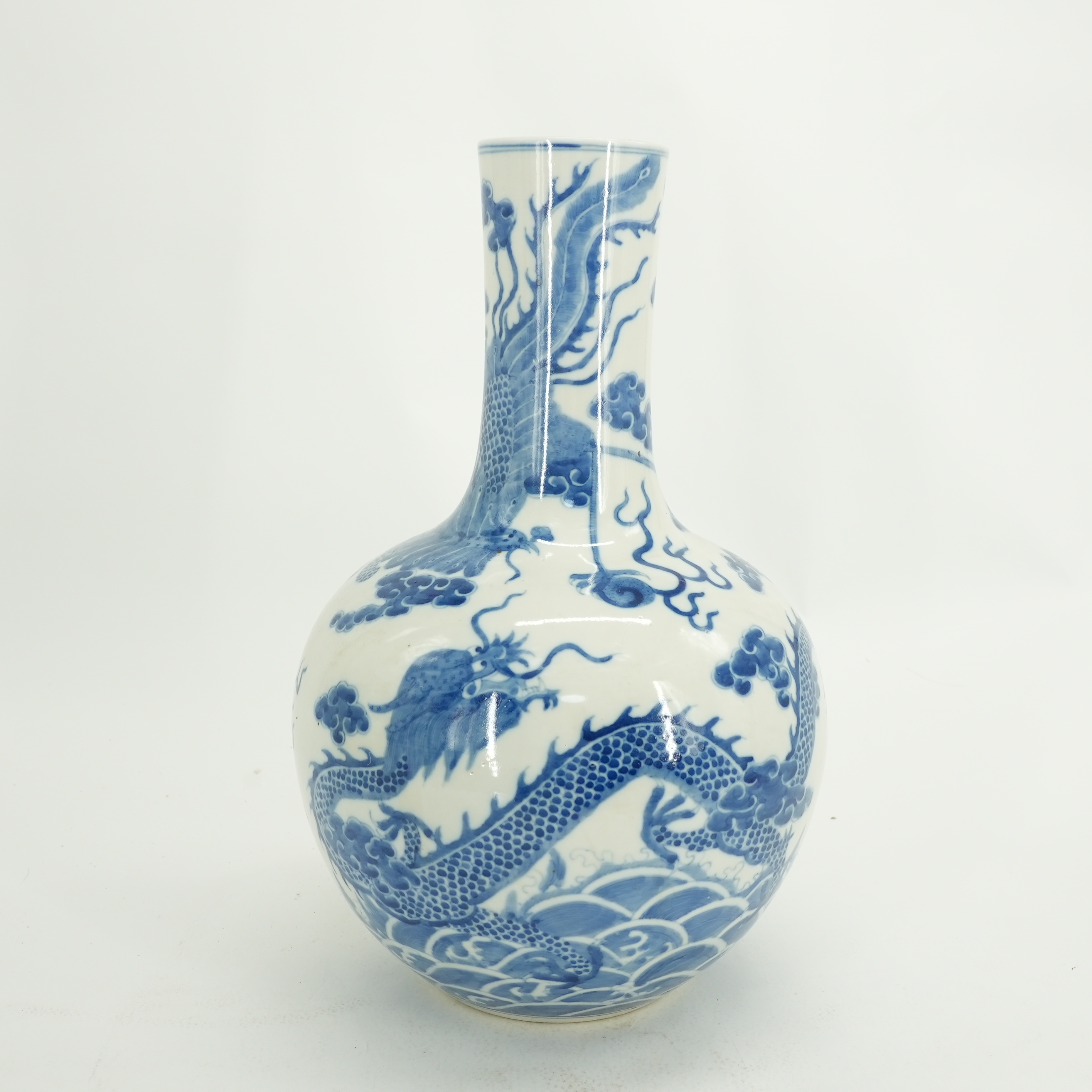 (AC7)D122008 清光绪 青花龙凤纹天球瓶 瓷器