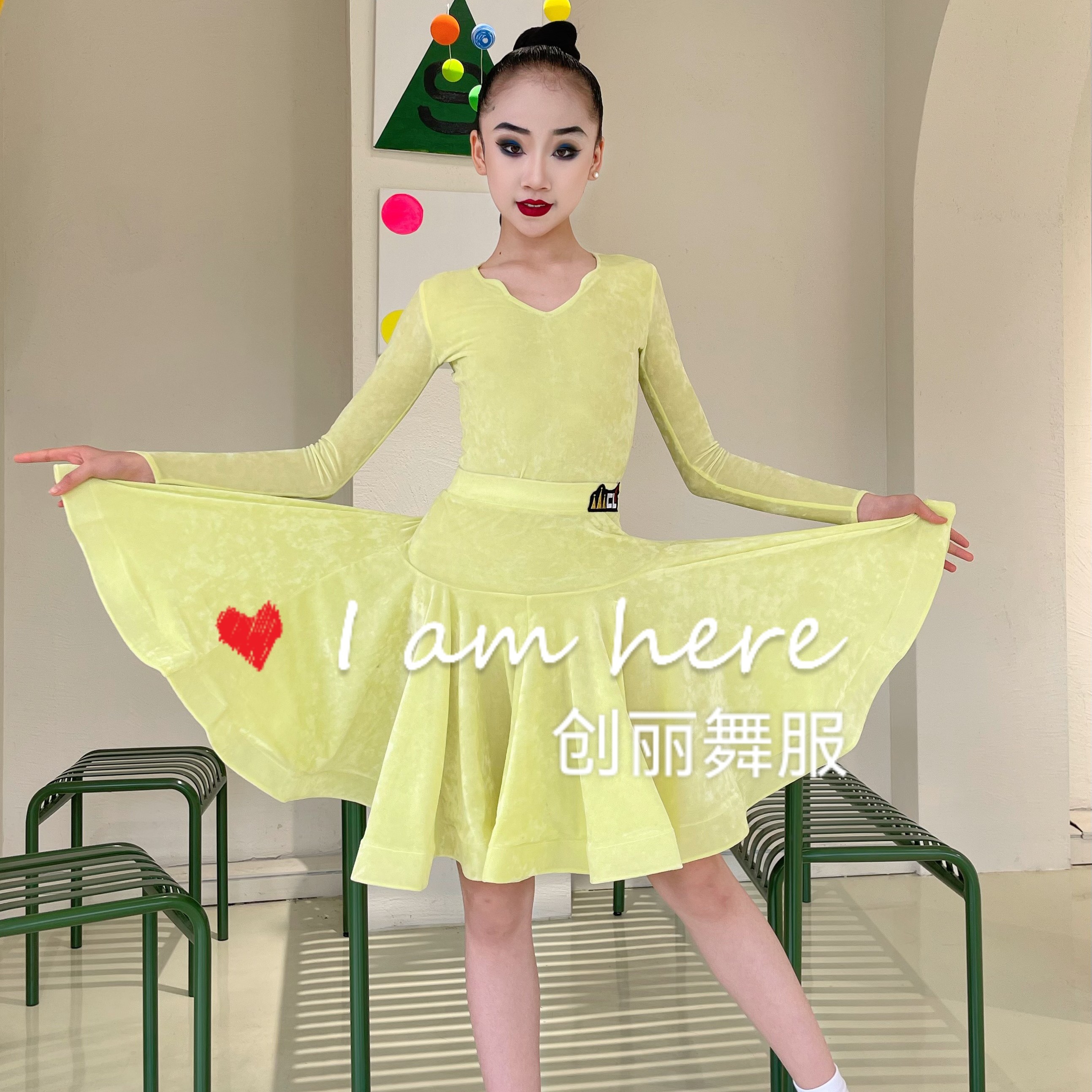 创丽舞服佳璇同款2024套指奶油色薄丝绒规定服练习服