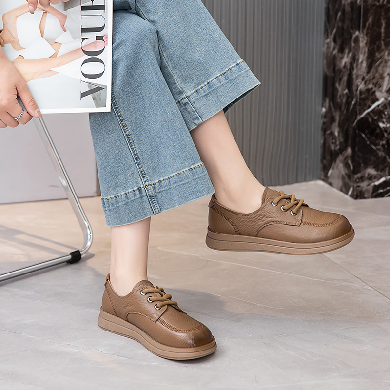 2024新款秋冬真皮休闲时尚百搭乐福复古软底平底女单鞋 6117