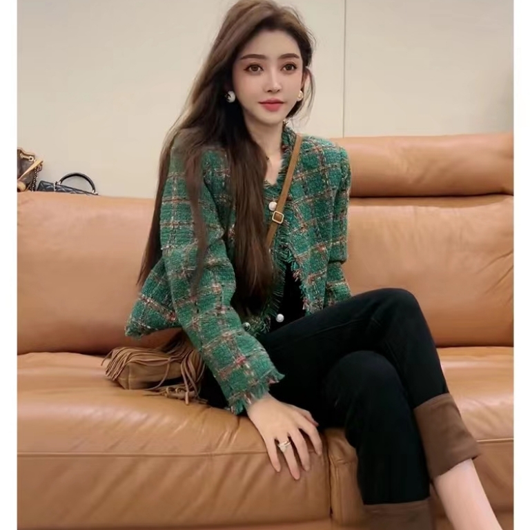 轻奢新款小香风韩系时尚高级流苏粗花呢百搭显瘦气质短外套秋冬