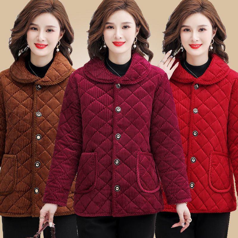 妈妈装加绒加厚棉服女冬新款外套耐脏保暖家居服宽松大码女装A16