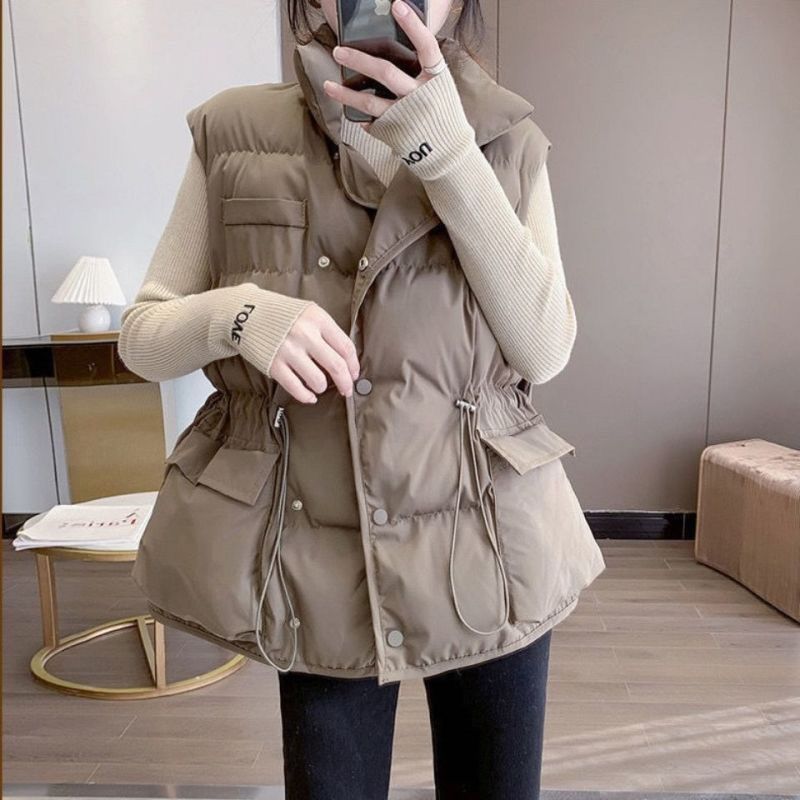 羽绒服2023秋冬新款韩版显瘦收腰坎肩立领外套短款马