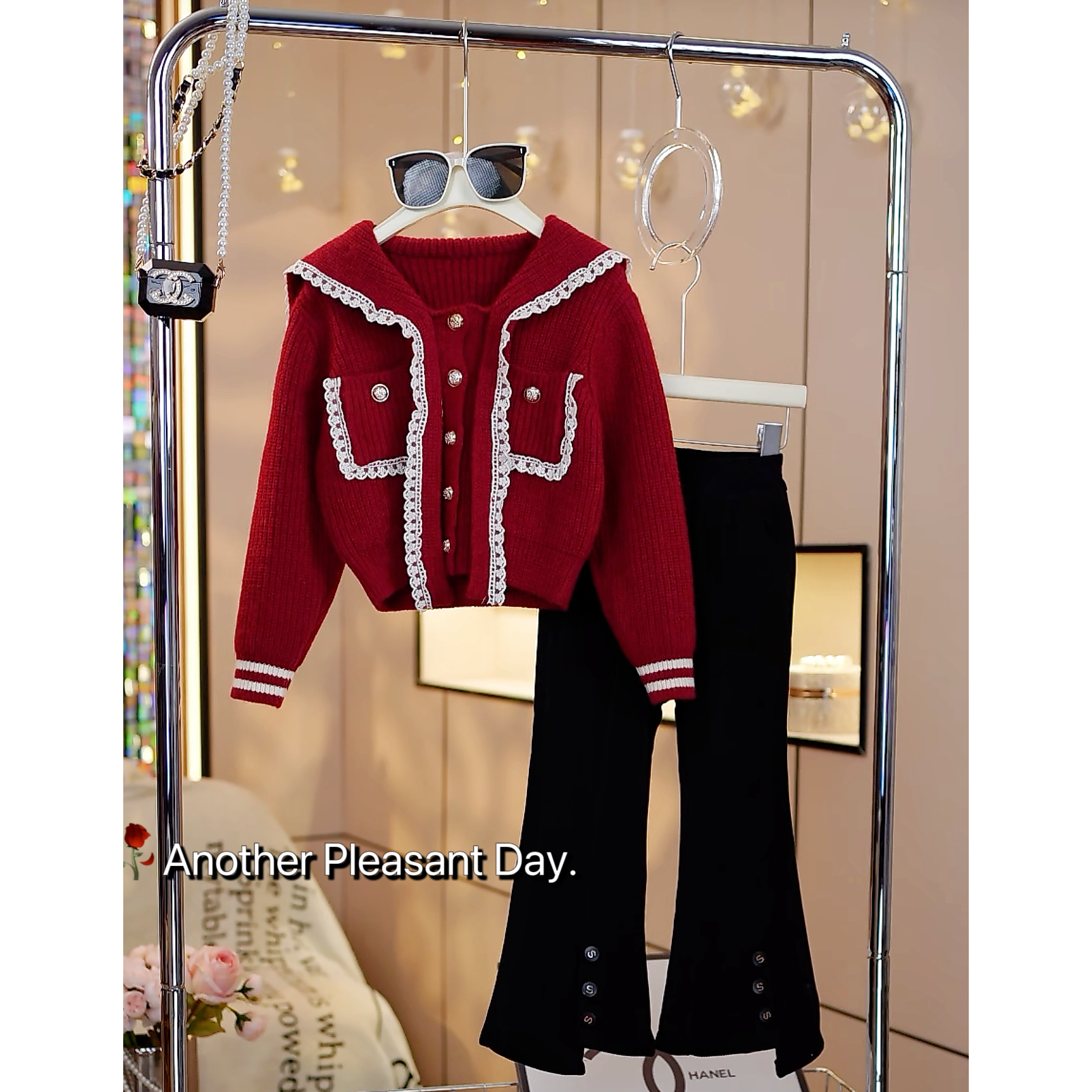 现货-女童秋装套装2024新款中大童毛衣两件套