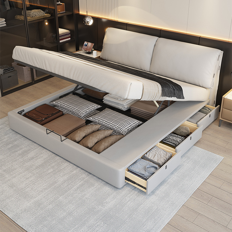 大象耳朵真皮床现代简约高箱储物带抽屉意式极简主卧主卧真皮大床