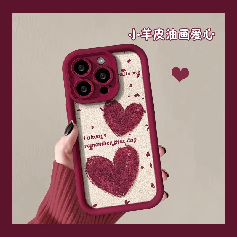油画爱心适用iphone15手机壳苹果14promax全包13/11硅胶7/8/x软壳