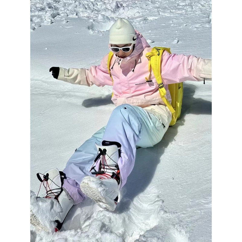 Molocoster西猿彩虹独角兽三防压胶滑雪套装防寒防风防水宽松拼色