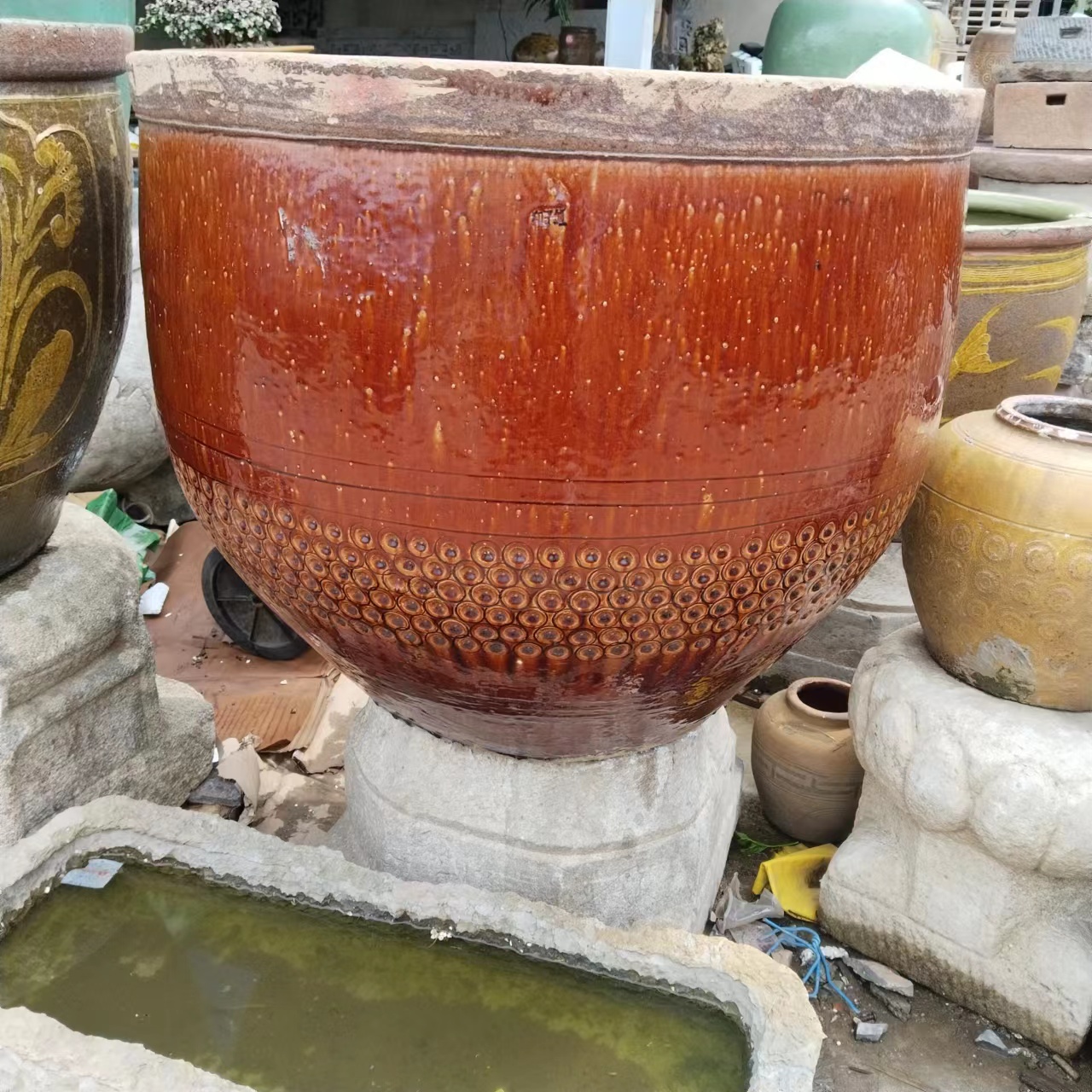 金钱满缸庭院造景流水生财荷花缸古法养鱼缸大门海