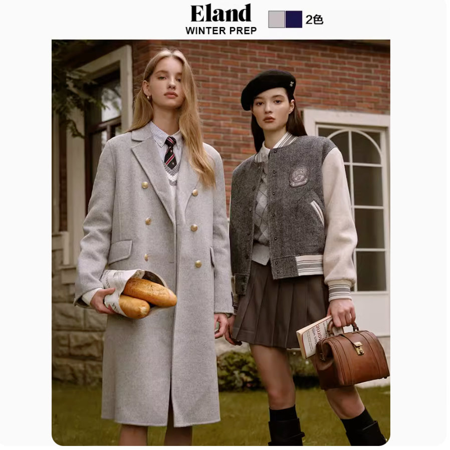 【商场同款新品】Eland衣恋秋冬学院斑驳领毛呢外套大衣EEJWE11R04