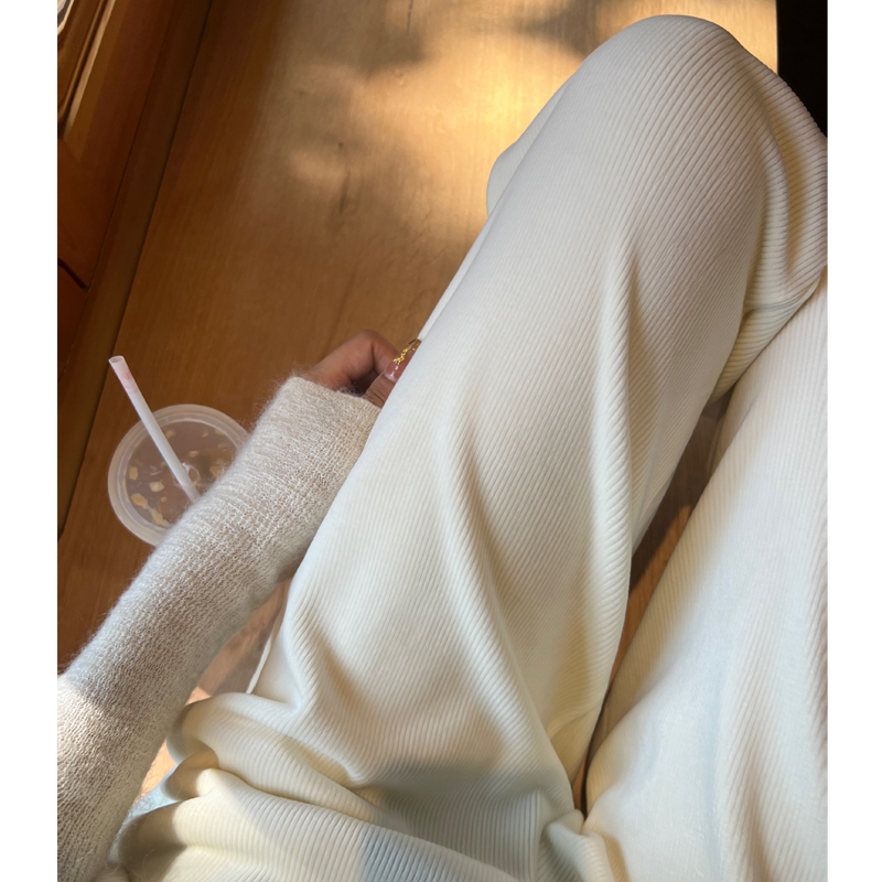奶白色加绒灯芯绒阔腿裤女春秋冬高腰小个子雪尼尔拖地休闲直筒裤