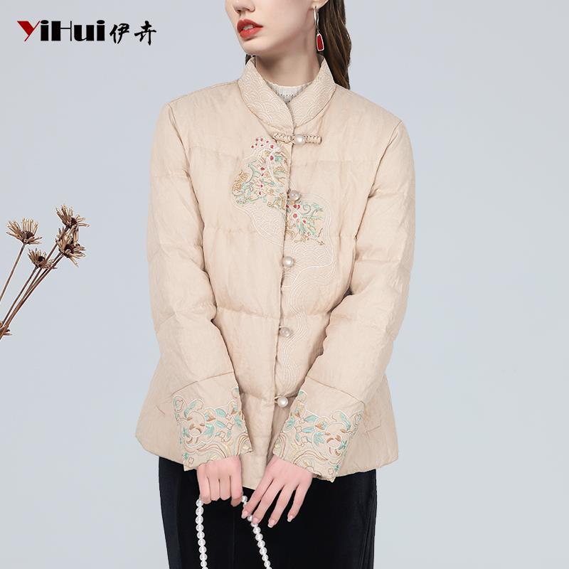 YIHUI伊卉新中式羽绒服女短款外套时尚复古中国风刺绣花WF243317