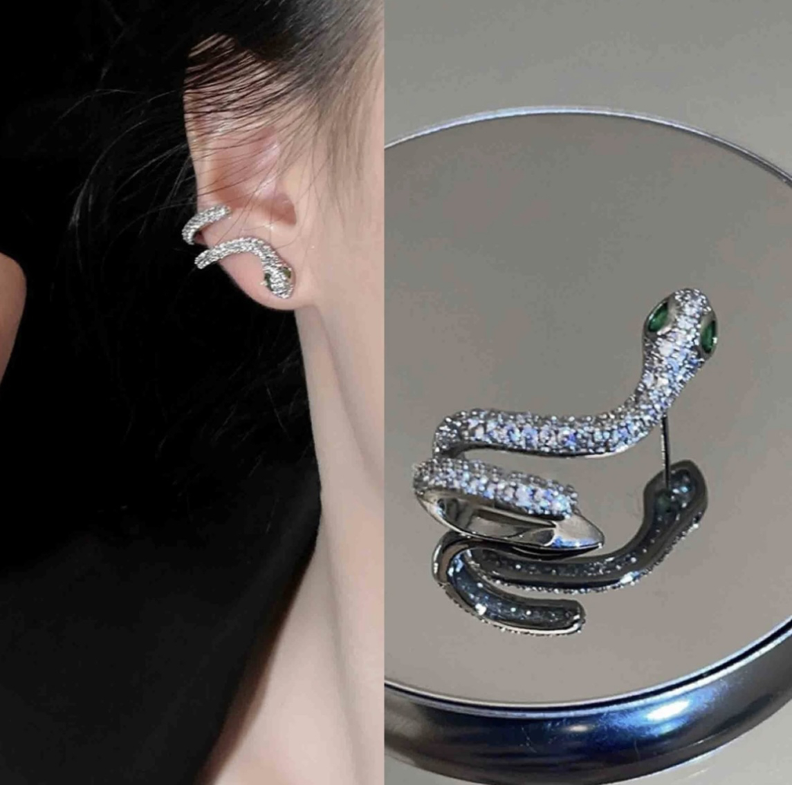 铜合金合成锆石耳饰 1085《小青》欧美个性微镶蛇年必备蛇形耳骨钉