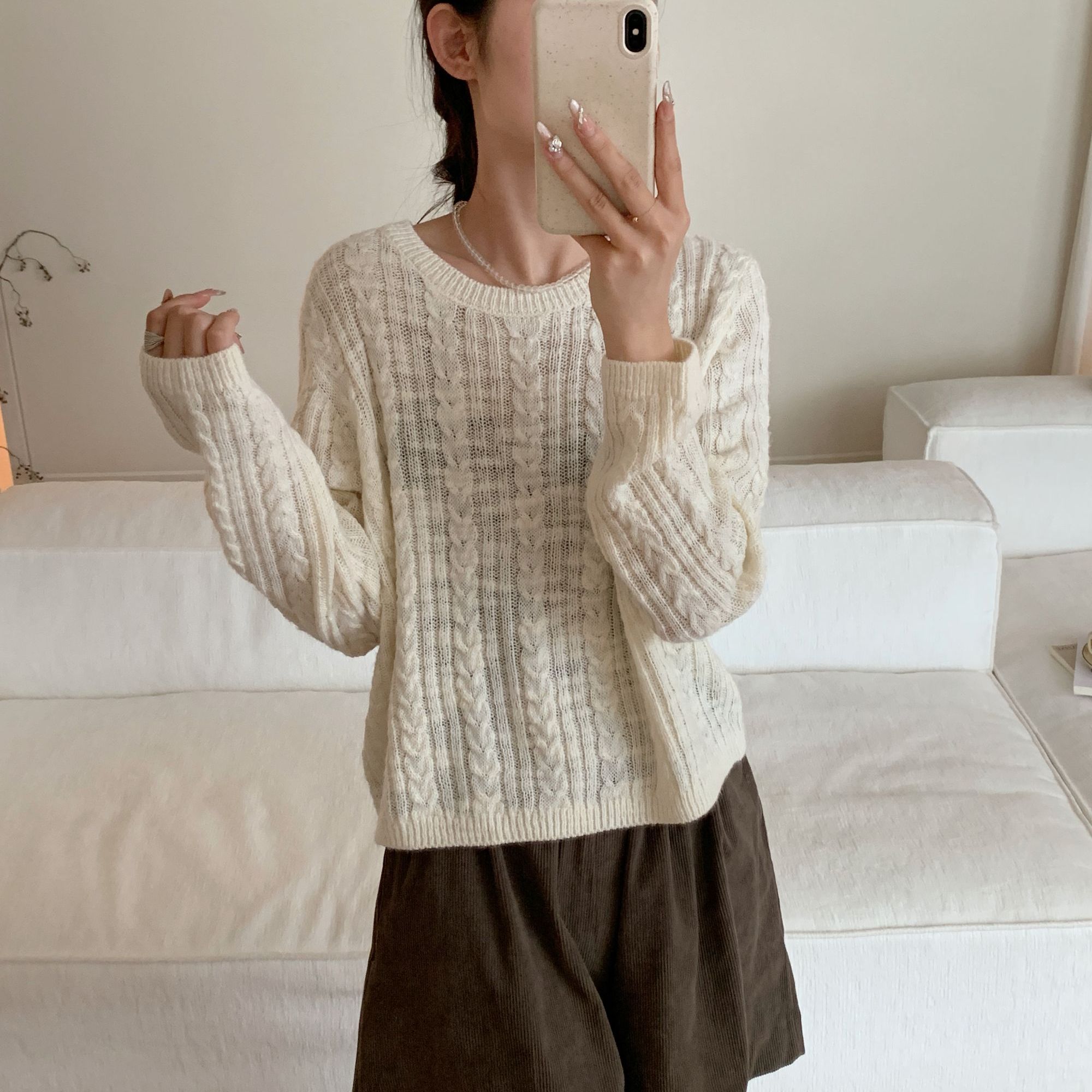 【潘潘.938879】2024年秋冬新款云朵绒绞花圆领针织衫