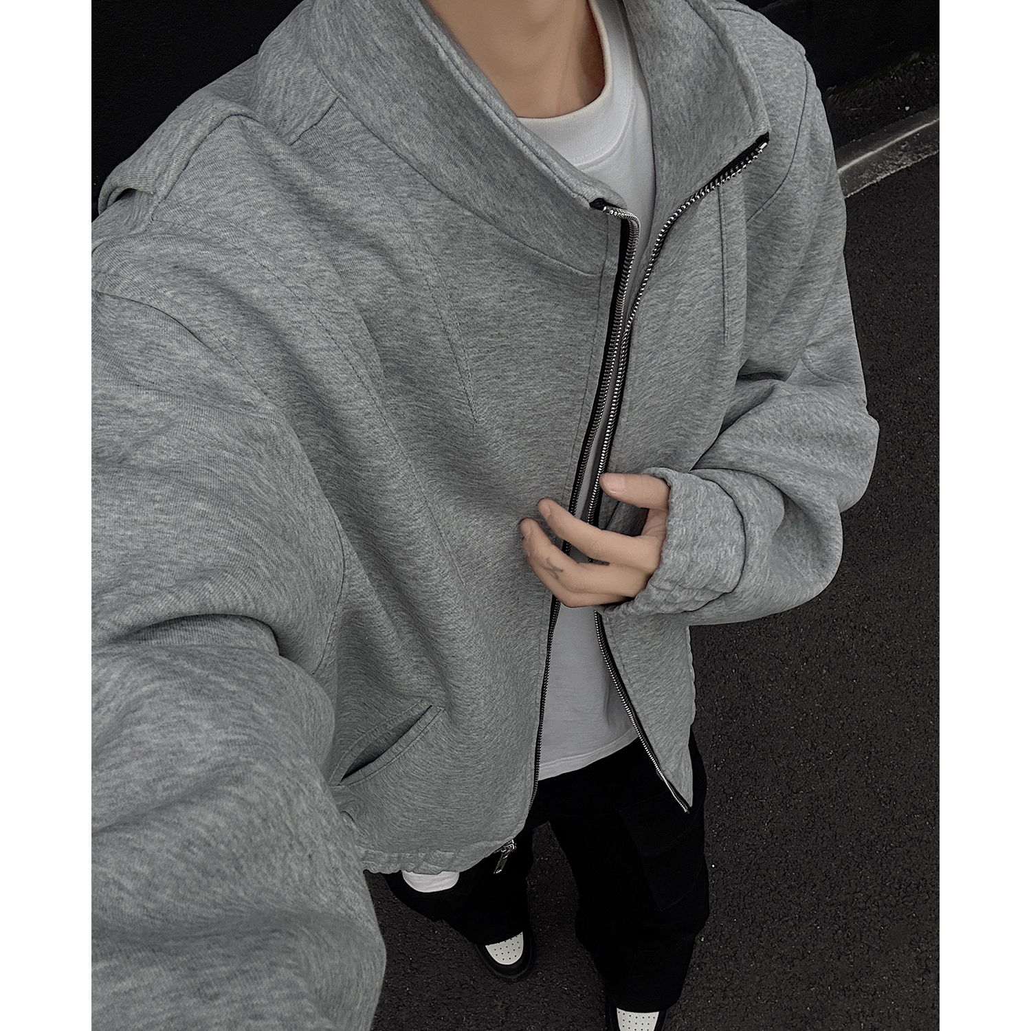 cleanfit美式休闲立领夹克外套男宽松短款重磅拉链纯色简约外套